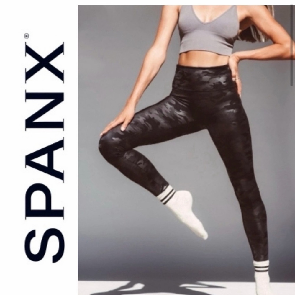 SPANX High-Waist Black Camo Leggings with Sculpting Fit